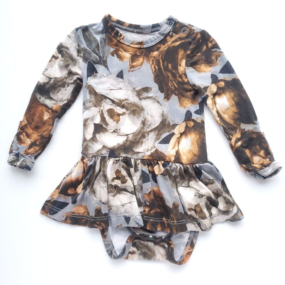 Posh Peanut Long Sleeve Bodysuit Twirl Dress 0-3 Month Floral Camo Bamboo